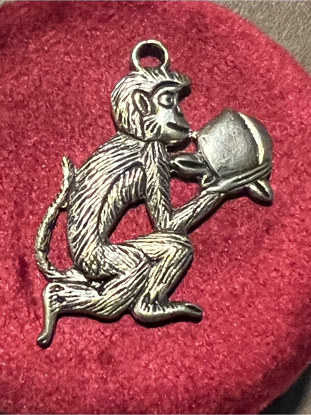Vintage-Style Monkey Pendant in Antique Silver Tone